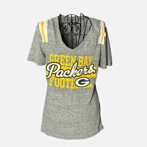 NFL Green Bay Packers grey & yellow V-neck T-shirt Size M